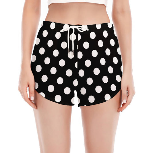 Black And White Polka Dot Pattern Print Women's Split Running Shorts