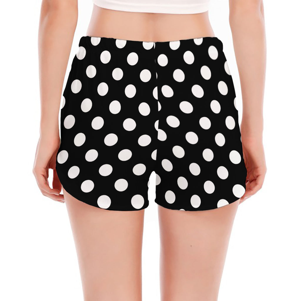 Black And White Polka Dot Pattern Print Women's Split Running Shorts