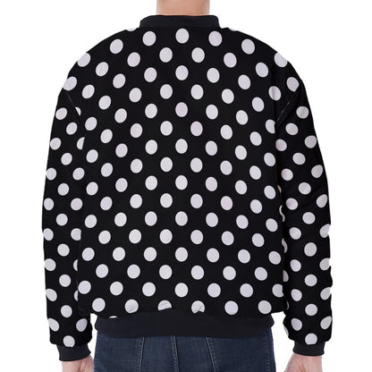 Black And White Polka Dot Pattern Print Zip Sleeve Bomber Jacket