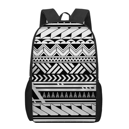 Black And White Polynesian Pattern Print 17 Inch Backpack