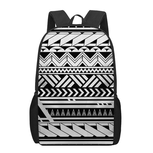 Black And White Polynesian Pattern Print 17 Inch Backpack