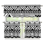 Black And White Polynesian Pattern Print 3 Piece Kitchen Curtains