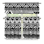 Black And White Polynesian Pattern Print 3 Piece Kitchen Curtains