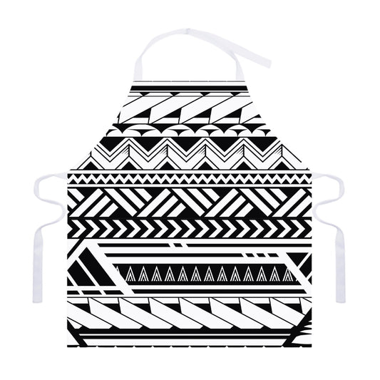 Black And White Polynesian Pattern Print Adjustable Apron