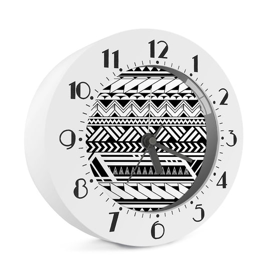 Black And White Polynesian Pattern Print Alarm Clock