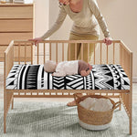 Black And White Polynesian Pattern Print Baby Crib Sheet