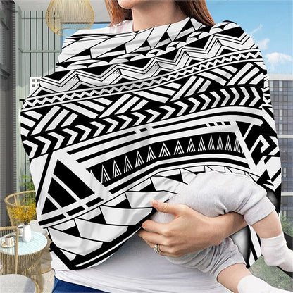Black And White Polynesian Pattern Print Baby Seat Cover