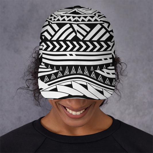 Black And White Polynesian Pattern Print Baseball Cap