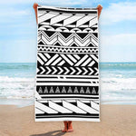 Black And White Polynesian Pattern Print Beach Towel