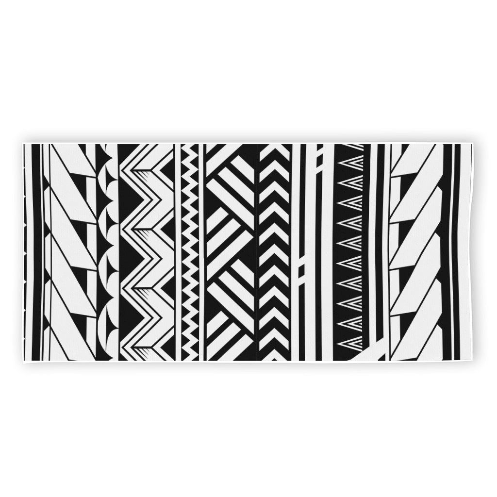 Black And White Polynesian Pattern Print Beach Towel