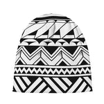 Black And White Polynesian Pattern Print Beanie