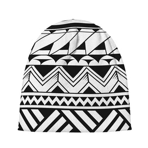 Black And White Polynesian Pattern Print Beanie