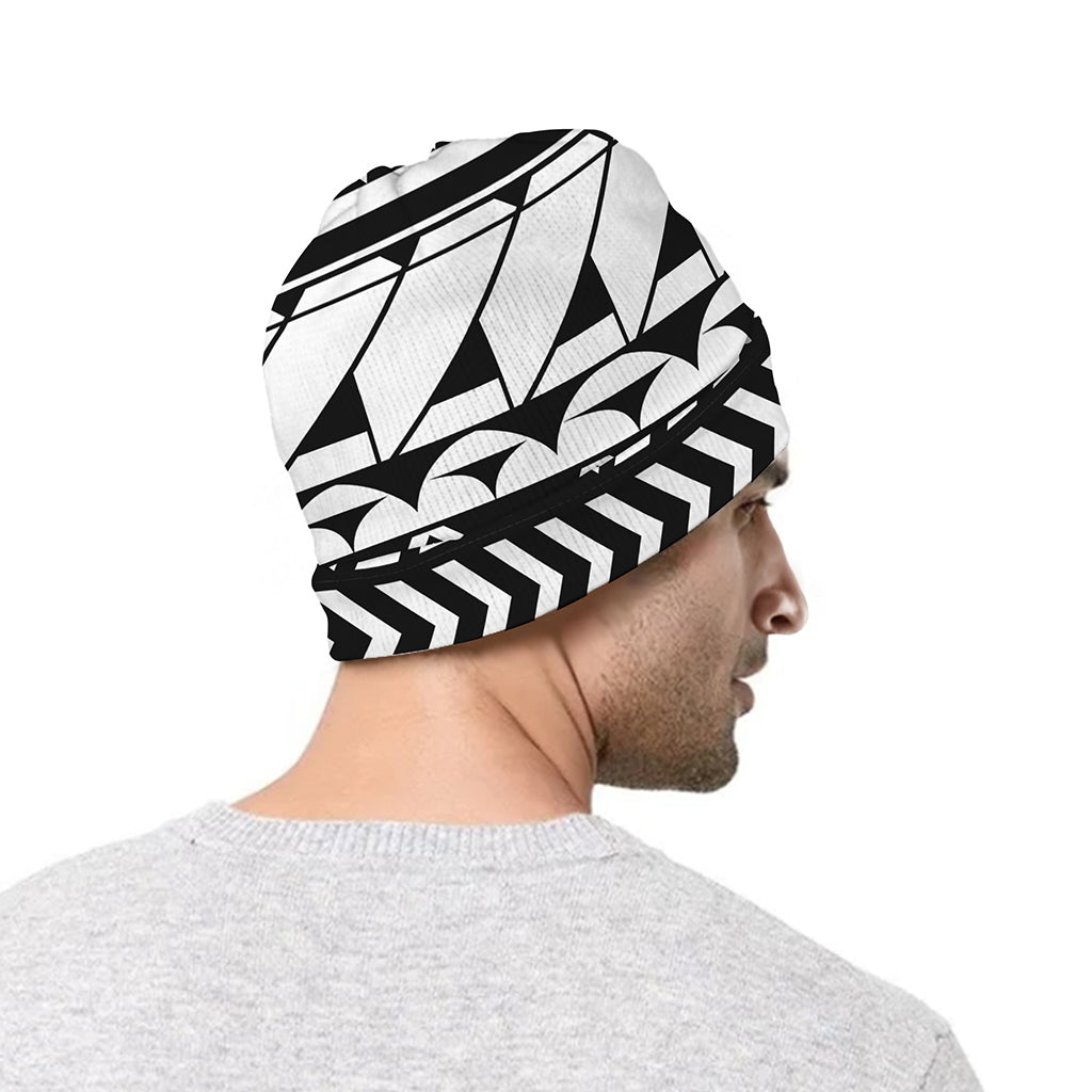 Black And White Polynesian Pattern Print Beanie