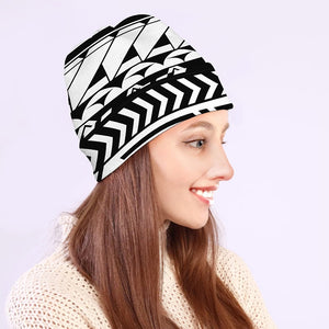 Black And White Polynesian Pattern Print Beanie