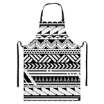 Black And White Polynesian Pattern Print Bib Apron With Pocket