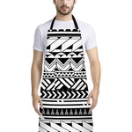 Black And White Polynesian Pattern Print Bib Apron With Pocket