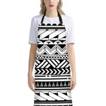 Black And White Polynesian Pattern Print Bib Apron With Pocket