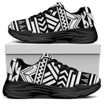 Black And White Polynesian Pattern Print Black Chunky Shoes