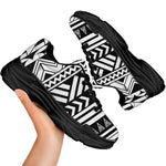 Black And White Polynesian Pattern Print Black Chunky Shoes