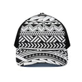 Black And White Polynesian Pattern Print Black Mesh Trucker Hat