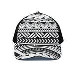 Black And White Polynesian Pattern Print Black Mesh Trucker Cap