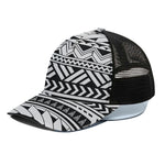 Black And White Polynesian Pattern Print Black Mesh Trucker Cap