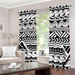 Black And White Polynesian Pattern Print Blackout Grommet Curtains