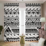 Black And White Polynesian Pattern Print Blackout Pencil Pleat Curtains