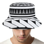 Black And White Polynesian Pattern Print Bucket Hat