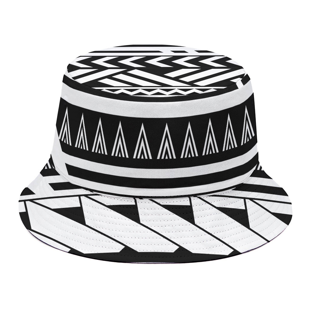 Black And White Polynesian Pattern Print Bucket Hat
