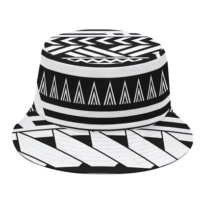Black And White Polynesian Pattern Print Bucket Hat