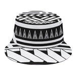 Black And White Polynesian Pattern Print Bucket Hat
