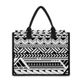 Black And White Polynesian Pattern Print Canvas Tote Bag
