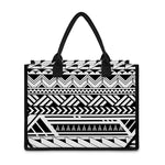 Black And White Polynesian Pattern Print Canvas Tote Bag