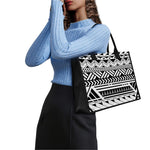 Black And White Polynesian Pattern Print Canvas Tote Bag