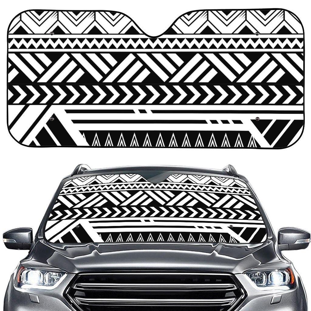 Black And White Polynesian Pattern Print Car Windshield Sun Shade