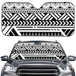 Black And White Polynesian Pattern Print Car Windshield Sun Shade