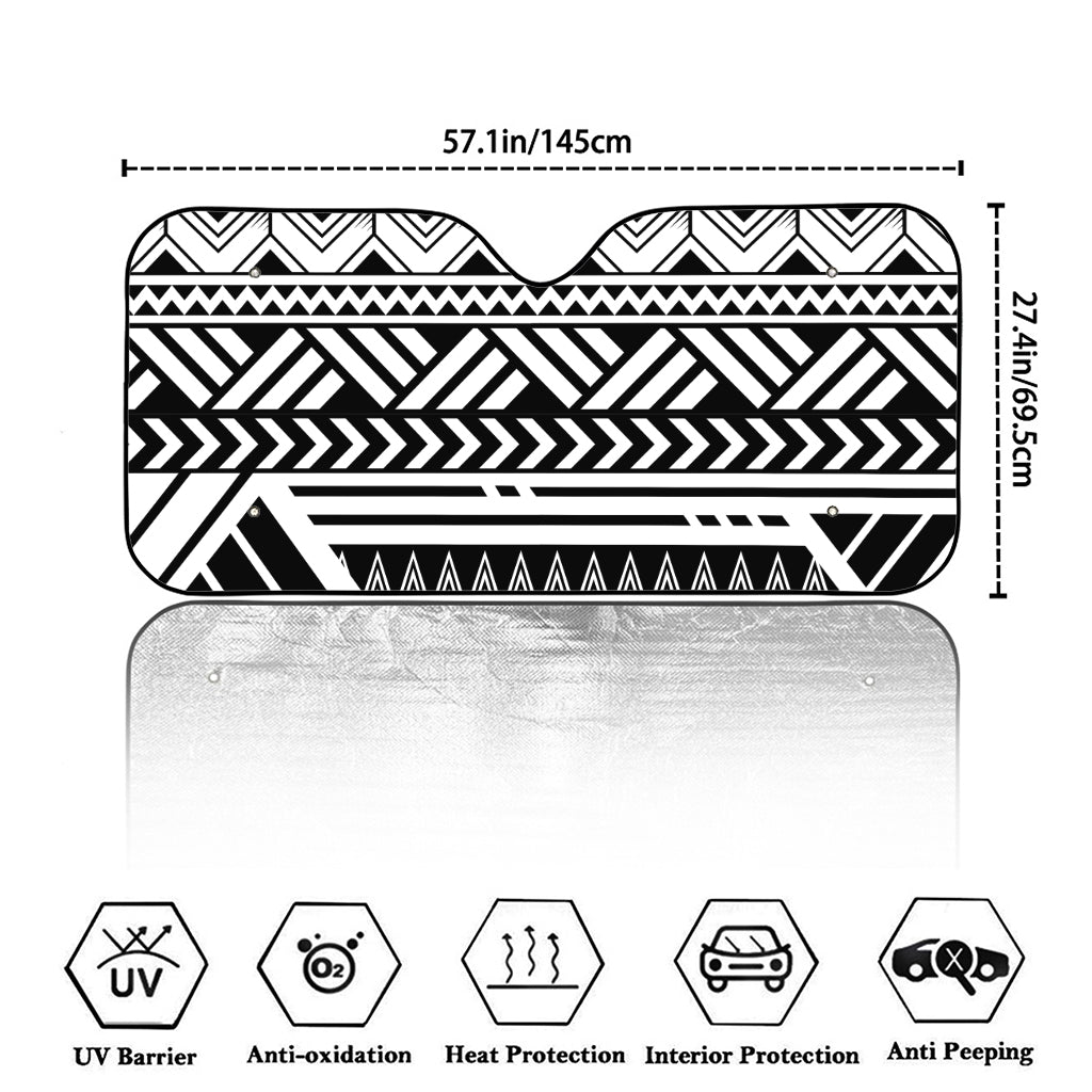 Black And White Polynesian Pattern Print Car Windshield Sun Shade