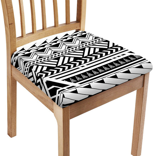 Black And White Polynesian Pattern Print Chair Cushion Cover