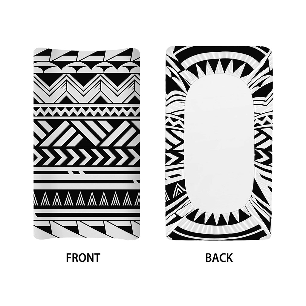 Black And White Polynesian Pattern Print Changing Pad Cover