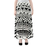 Black And White Polynesian Pattern Print Chiffon Maxi Skirt