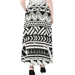 Black And White Polynesian Pattern Print Chiffon Maxi Skirt