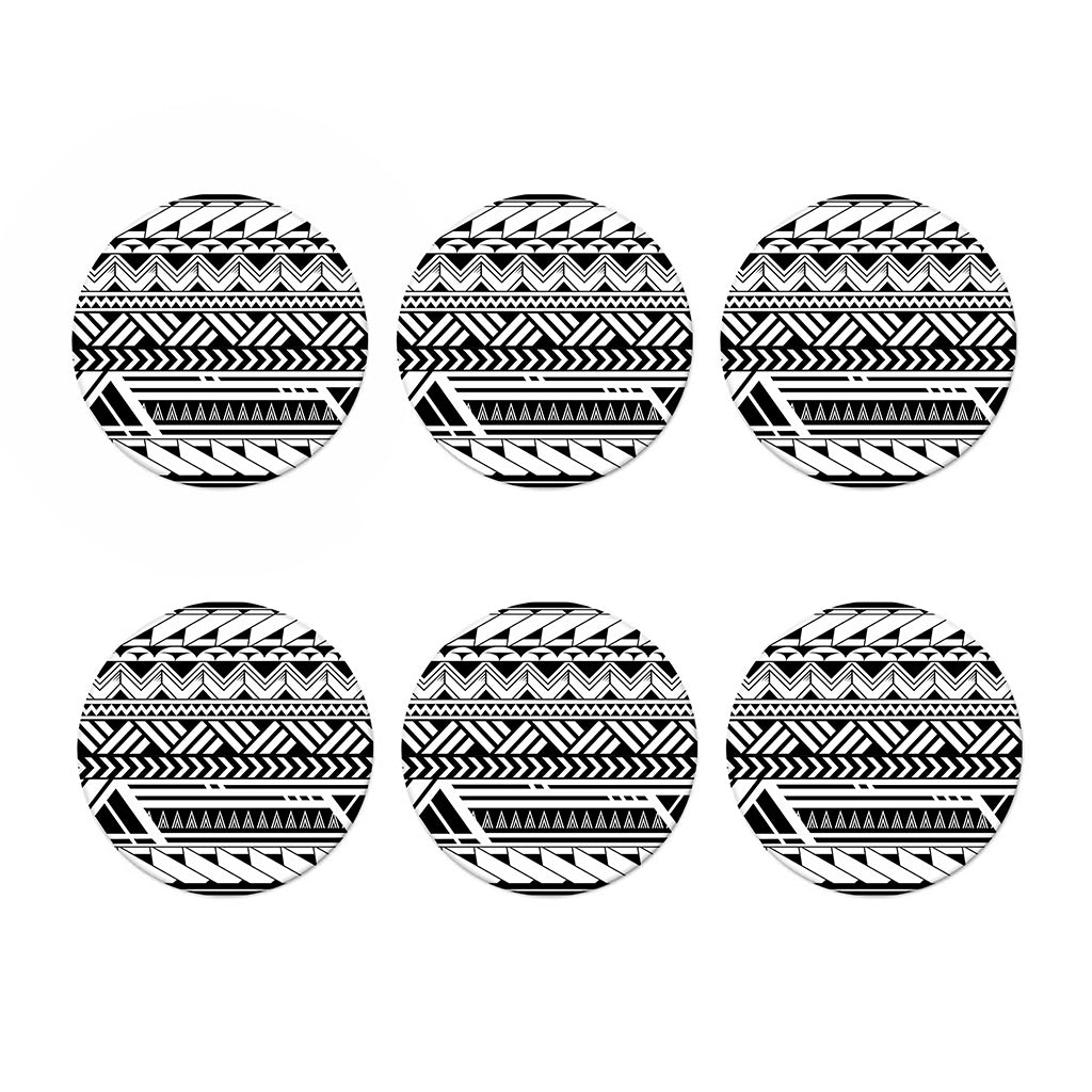 Black And White Polynesian Pattern Print Coaster Set