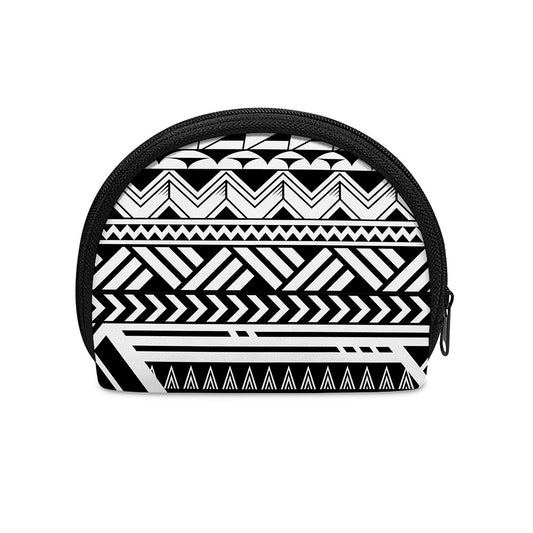 Black And White Polynesian Pattern Print Coin Purse