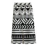 Black And White Polynesian Pattern Print Cotton Front Slit Maxi Skirt