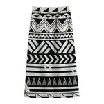 Black And White Polynesian Pattern Print Cotton Front Slit Maxi Skirt