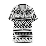 Black And White Polynesian Pattern Print Cotton Hawaiian Shirt
