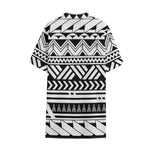 Black And White Polynesian Pattern Print Cotton Hawaiian Shirt