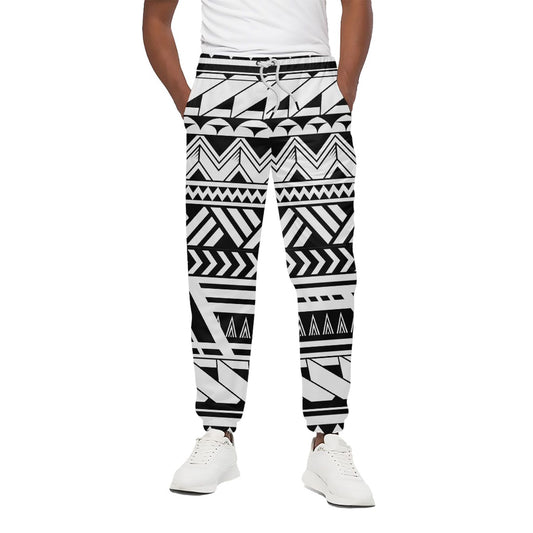 Black And White Polynesian Pattern Print Cotton Pants