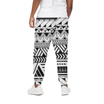 Black And White Polynesian Pattern Print Cotton Pants